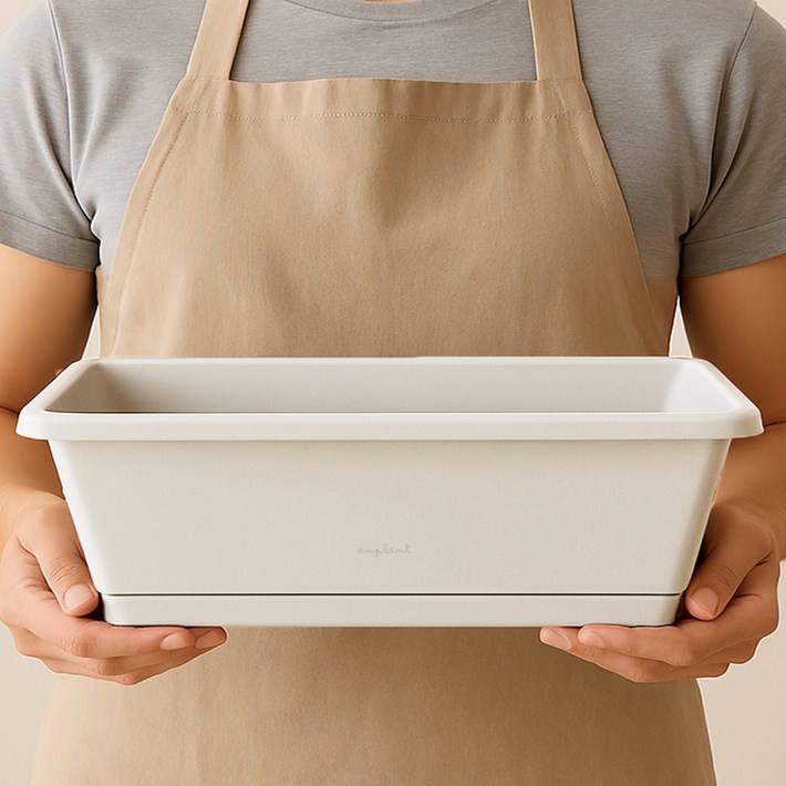 앙플랜트 직사각 텃밭 화분  받침 세트, 라이트그레이, 1세트