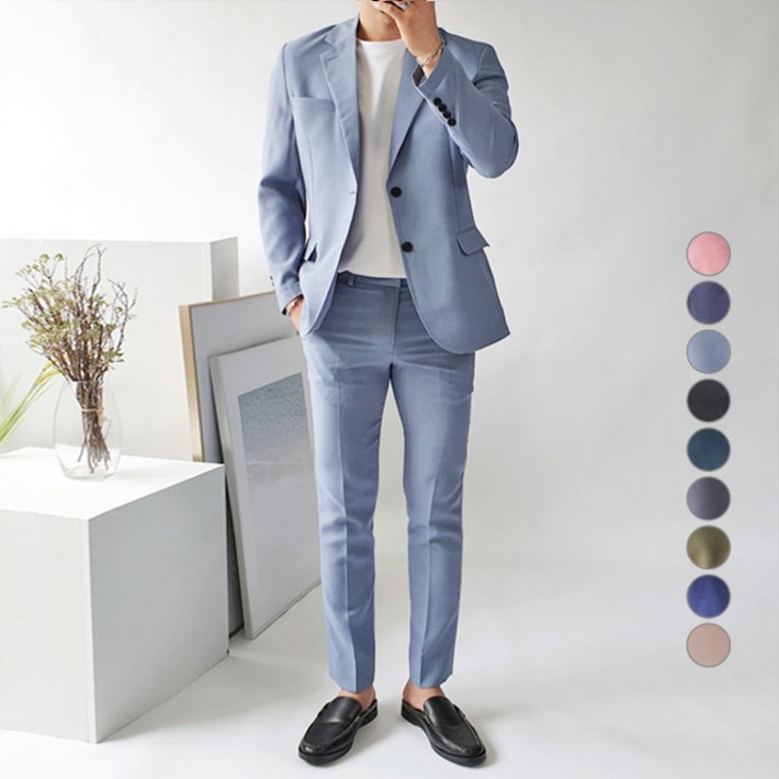 머시따 남성용 9컬러 여름 린넨 정장 수트 자켓  긴바지 세트