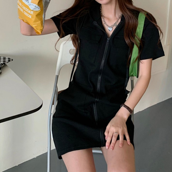 비비에모 라디엘 빅포켓 반소매 슬림 미니 원피스 10699