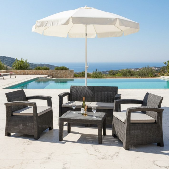 체어센스 블루밍 4인 세트 야외 테이블 소파 의자