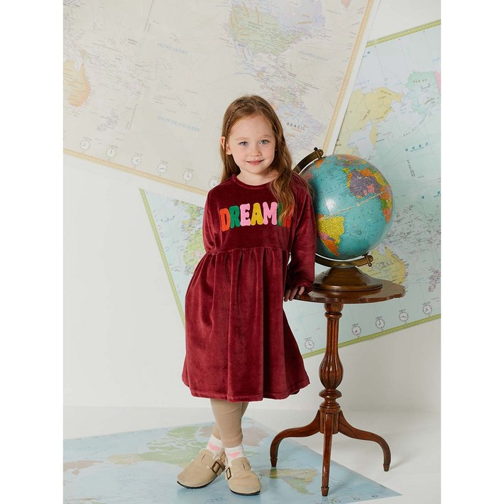 누클 키즈 드리머 벨벳 원피스 버간디