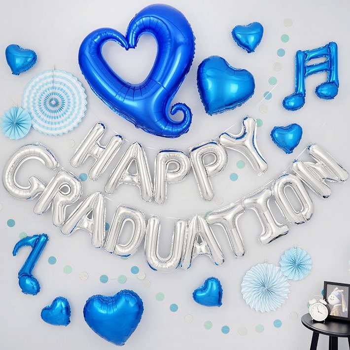 단종파티팡 졸업 축하 파티장식세트 해피 그래듀에이션 실버 졸업식 축하파티 졸업풍선