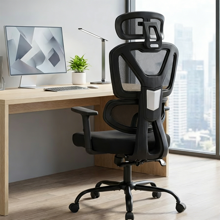 밍이샵 사무용 컴퓨터 책상 의자 스펀지 좌석 요추지지 헤드레스트 회전 높이조절 학생 사무실 재택근무용 블랙, 블랙