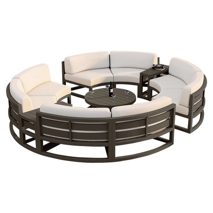 야외테이블 의자 세트 호텔 테라스 베란다 옥탑 펜션 소파 쇼파 풀빌라 가구 카페 정원 발코니, 블랙 프레임  그레이 쿠션 일반