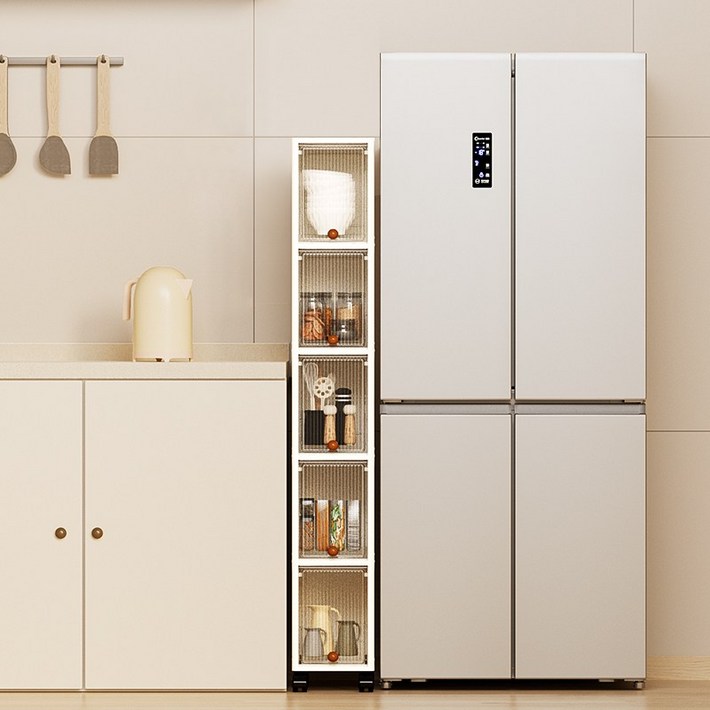 Coucamp 틈새 수납장 슬라이딩 틈새 수납장 좁은 공간 저장 수납 플라스틱 조립, 흰색, 1개