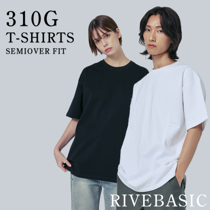 라이브베이직 310G 남자 여자 세미 오버핏 어깨넓어보이는 두꺼운 헤비코튼 반팔 티셔츠 흰색반팔티