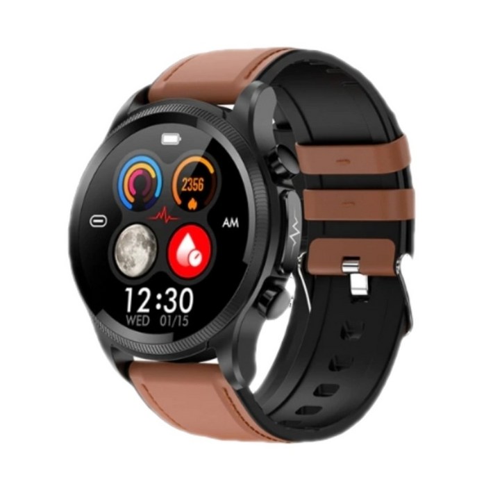 메디코치 바나바 스마트워치 비침습 건강 관리 시계 한국어지원, 15.브라운레더, 3.5cm, 블루투스