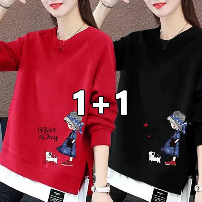 꽃소담 11 여성 봄가을 라운드 박스티 루즈핏 맨투맨 2장  XP1244