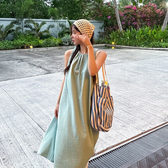 비치팜민트팜 에이라인 롱 나시 린넨 원피스