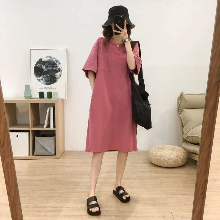 아톰닉 썸머 무드 데일리 티셔츠 원피스 모먼트 루즈핏 포켓 원피스 코지 데이즈 루즈핏 원피스 데일리핏 심플 반팔 원피스 내추럴 포켓 반팔 롱원피스