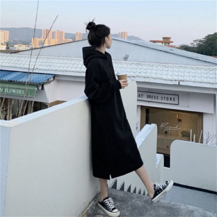 겨울 기모 후드 롱 원피스 빅사이즈