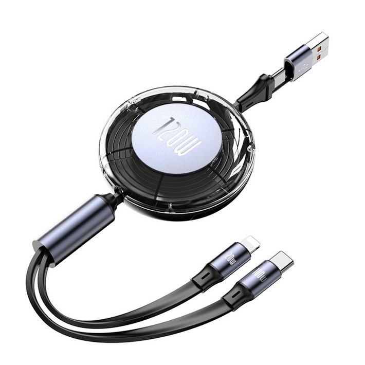 레드에셋 초고속 충전 릴케이블 120W 2in1, 1개, 블랙, 1.2m 레드에셋 초고속 충전 릴케이블 120W 2in1, 1개, 블랙, 1.2m