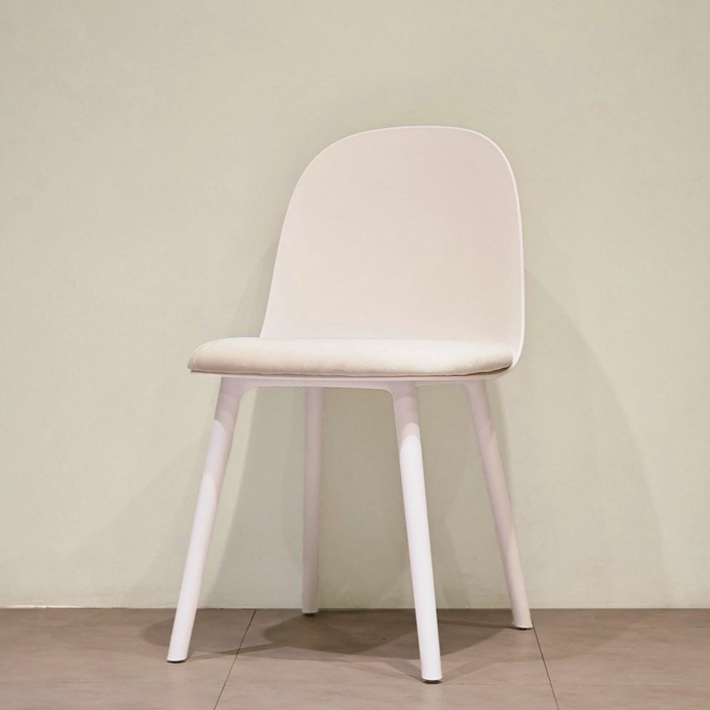 당일발송플라스틱 따듯한 벨벳 방석 편한 식탁의자 비스크 체어, 1개, 화이트