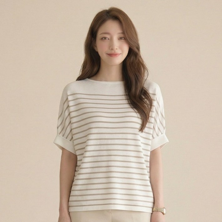 드마엘 여성 에티나 보트넥 스트라이프 여름 니트 3color델로나