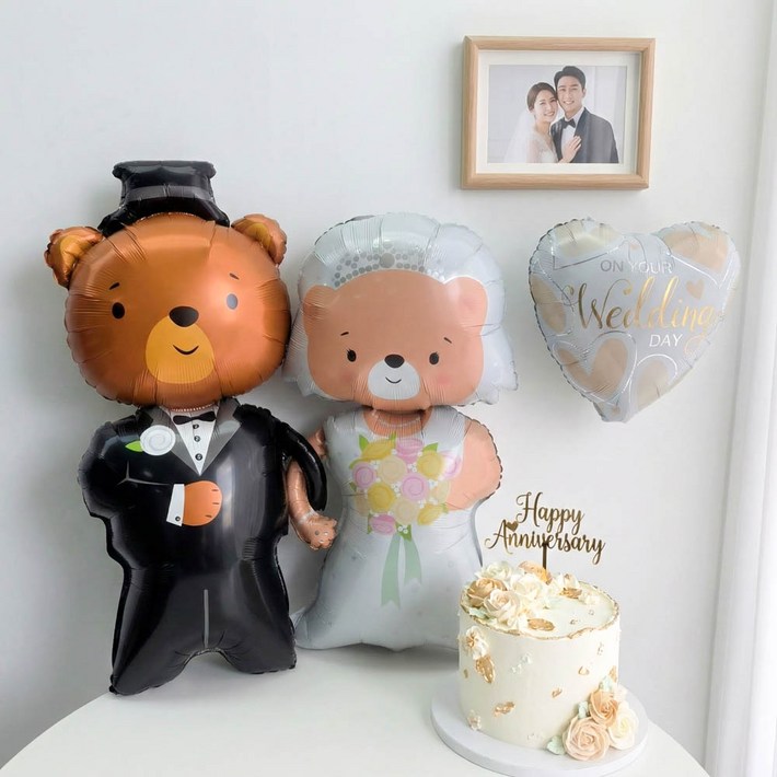 이벤트홀릭 곰돌이 신랑신부 결혼기념일 풍선 세트