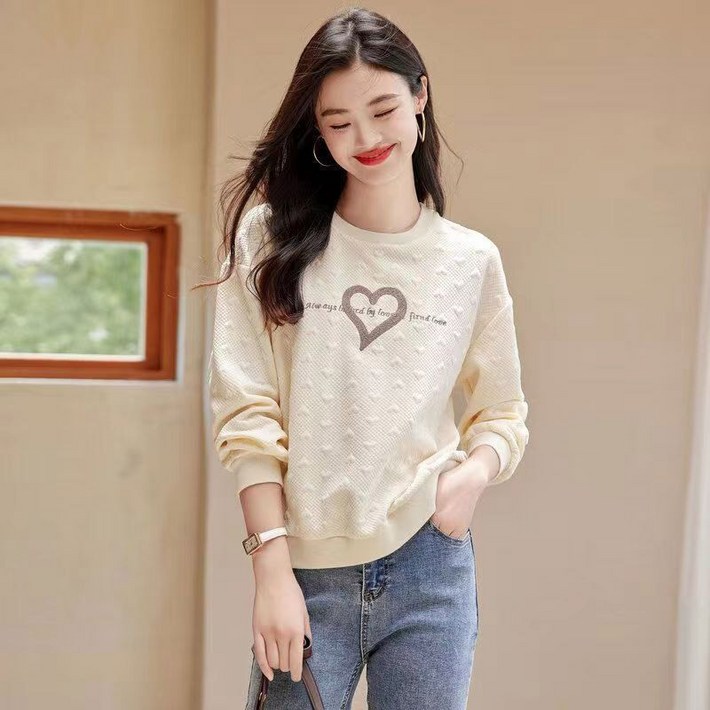 페이준 여성 라운드 심플 맨투맨 통근 캐주얼 상의 QPZ562