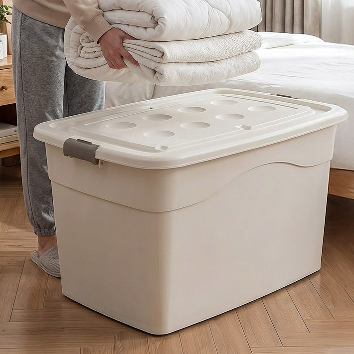 CKLIVING 특대형 플라스틱 리빙박스 대용량 수납정리함, 그레이, 1개