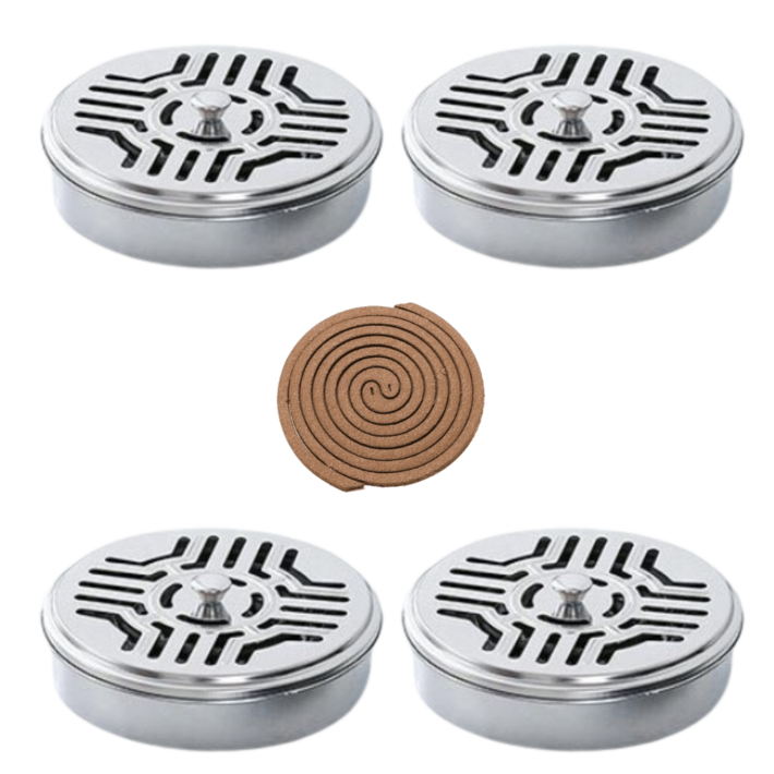 온더트레이 캠핑용 스텐 모기향 거치대4p모기향10p 증정, 실버