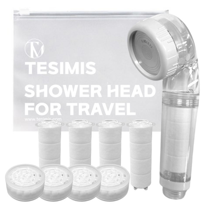 테시미스 여행용 샤워기 필터내장 본품  헤드필터4p  세디먼트필터4p  파우치세트, 화이트, 1개