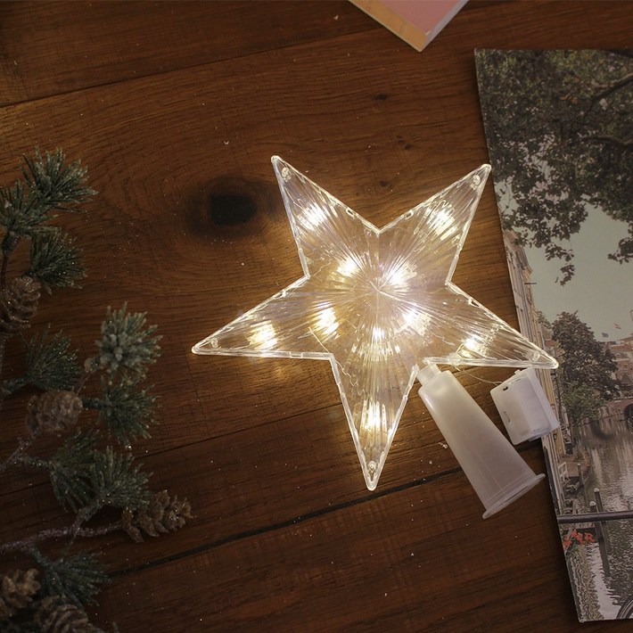 해피인어스 LED 트리 탑 별 심플 오너먼트 크리스마스 장식, 1개, 웜화이트