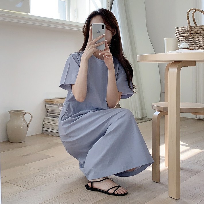 앤샵 시즌오픈대박세일 자체제작국내생산 여성용 링클 아노락 반팔 뒷주머니 여름 롱 원피스3color