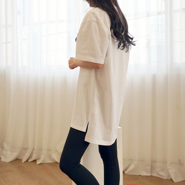 큐티팝 코튼100 리얼 레이어드 반팔 롱 티셔츠 3종