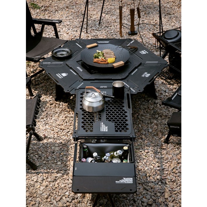 접이식 캠핑 테이블 초경량 알루미늄 휴대용 바베큐 다기능 육각형 캠핑용품, 38레드 올리브 슬라이드 레일 화로 테이블