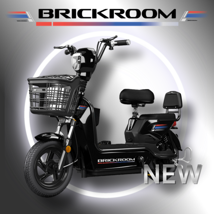 BRICKROOM 3세대 전기 자전거 자토바이 출퇴근 전동 스쿠터 2인용 바이크, 블랙