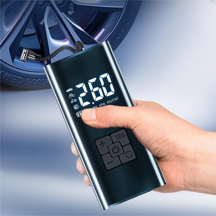 타이어 공기압 주입기  휴대용 무선 올인원  세트 6000mAh  타이어 압력 모니터링led손전등보조배터리자동차 농구공 자전거 오토바이 다용도에어펌프
