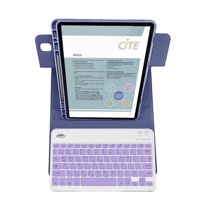 아이패드 에어 6세대 7세대 11인치 호환 콤비 회전 블루투스 키보드 케이스, 라벤더, 1개