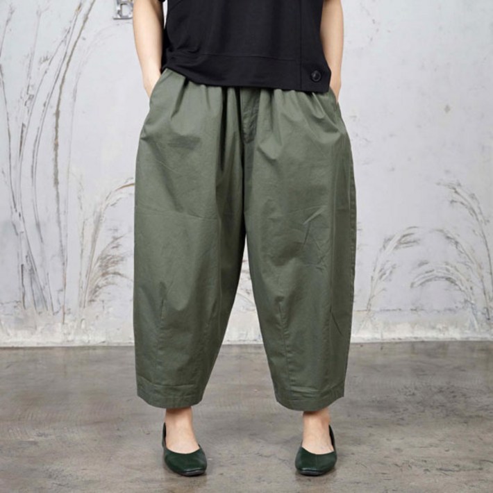 여름 허리주름 아래다트 펌킨 항아리 핀턱 밴딩 여성 배기팬츠 바지 125