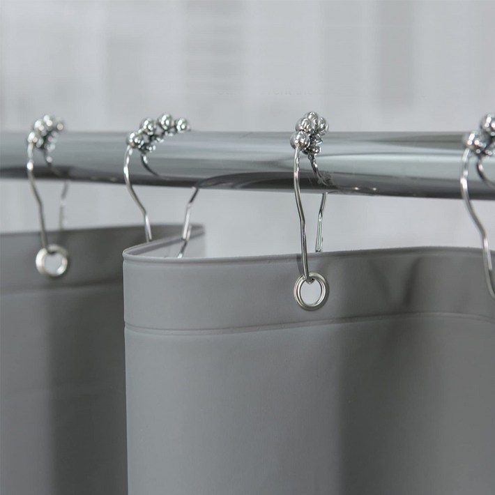 PEVA 욕실 샤워커튼 무지그레이  크롬커튼고리  커튼봉70120 세트