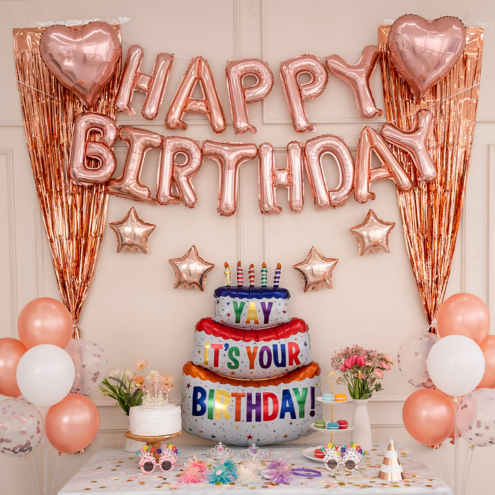 파티프렌즈 생일 파티 용품 12종 세트, 로즈골드A 파티프렌즈 생일 파티 용품 12종 세트, 로즈골드A
