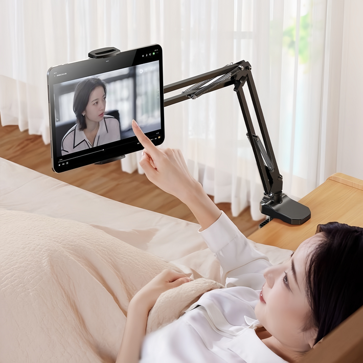 SOTCAR 침대형 태블릿 핸드폰 거치대 강화형  집게 고무패드 베이스 아이패드갤럭시탭삼성 갤럭시 핸드폰 거치대, 블랙, 1개