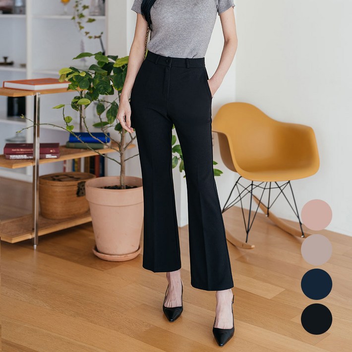 오버나인 여자 여성 키작녀 숏 부츠컷 스판 슬랙스 바지 팬츠