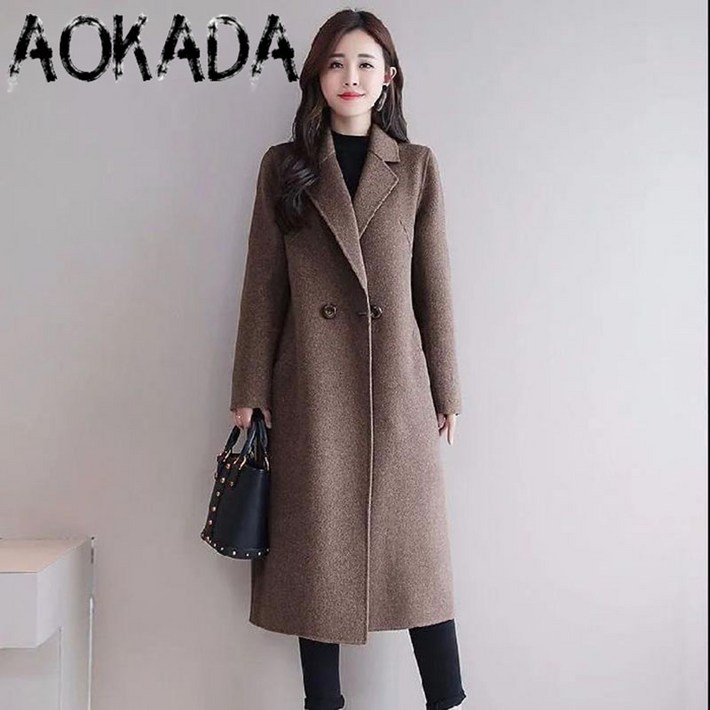 AOKADA 여성 봄가을 모직 외투 코트 아우터 재킷 라펠 중간 길이 대사이즈 모직 루즈핏 코트 7colors AOKADA 여성 봄가을 모직 외투 코트 아우터 재킷 라펠 중간 길이 대사이즈 모직 루즈핏 코트 7colors
