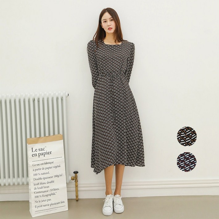 프롬코 여성용 7부 퍼프 스퀘어넥 허리끈 원피스 FRC99 빅사이즈 포함