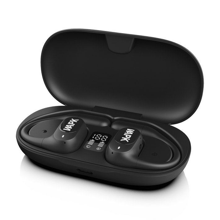 와피크 귀걸이형 RS3 오픈핏 무선 이어폰 오픈형 블루투스 에어전도 운동 게임용, 블랙