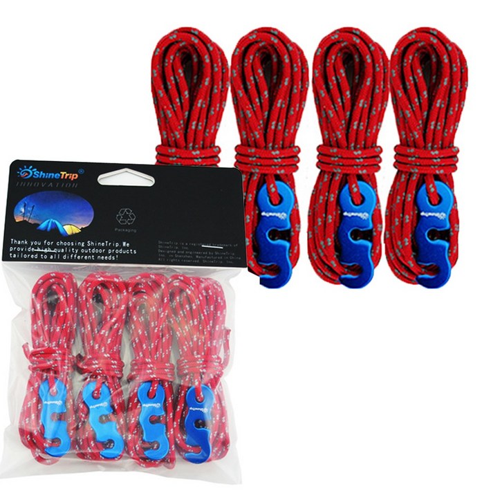 올포디움 캠핑용 반사 스트링 로프 4mX4개 1세트 텐트 타프 끈 텐트로프스트링, 스트링로프4P레드