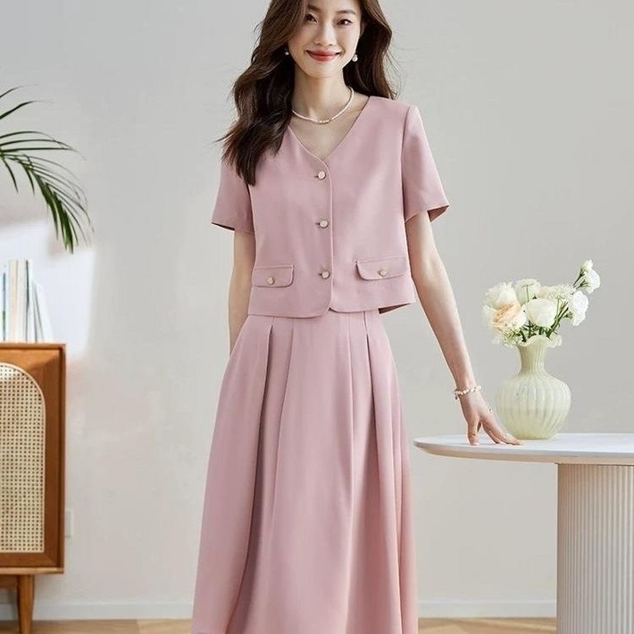 패션고리 여성 여름 브이넥 자켓 스커트 투피스 HY23