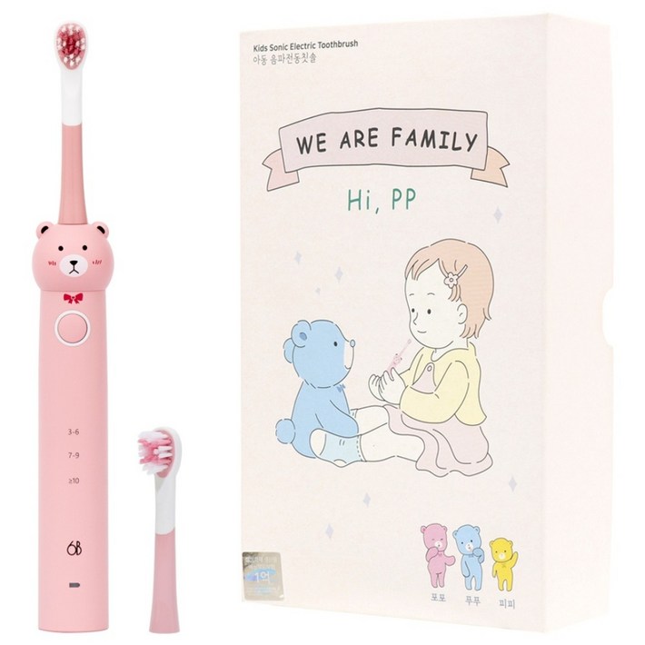 식스비 3단 유아 어린이 음파 전동칫솔 아동 아기, SBKIDS100인디핑크