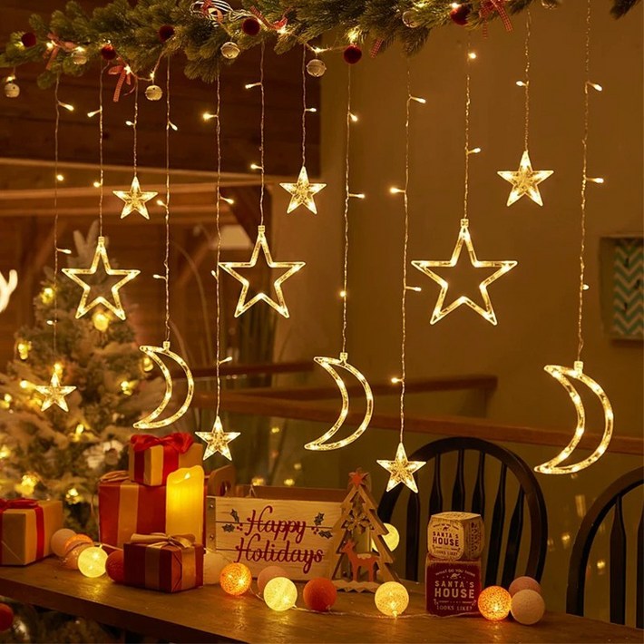 iSefoyo크리스마스 조명 거실 LED 커튼식 창문 유리 트리 장식 가랜드조명 SDDC9, 1세트, 타입A3.5M