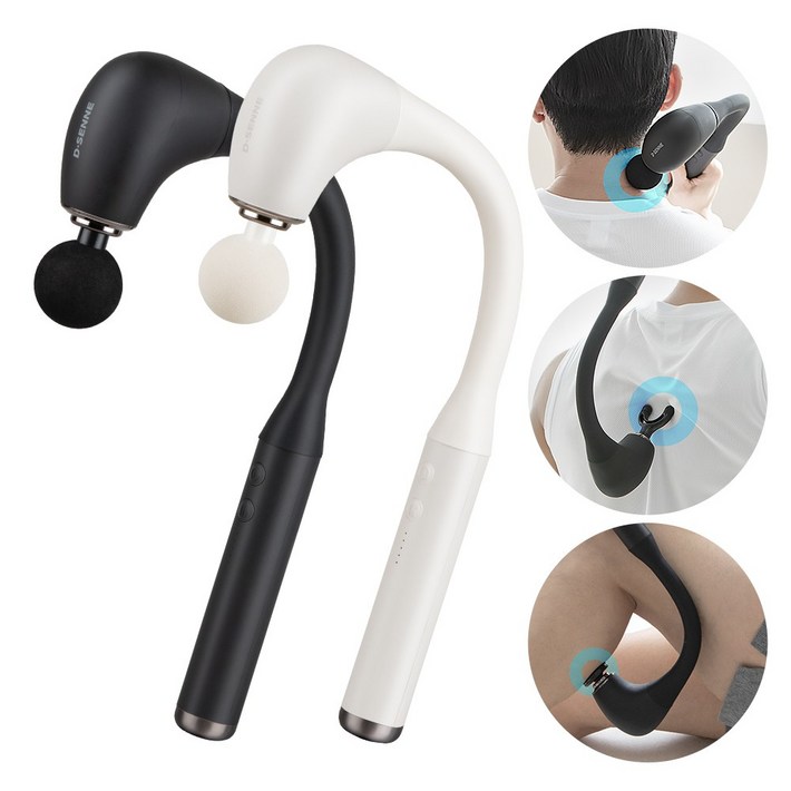 디센느 이지백 무선 마사지건 5단 조절 진동 안마기 커브형 마사지기, 블랙