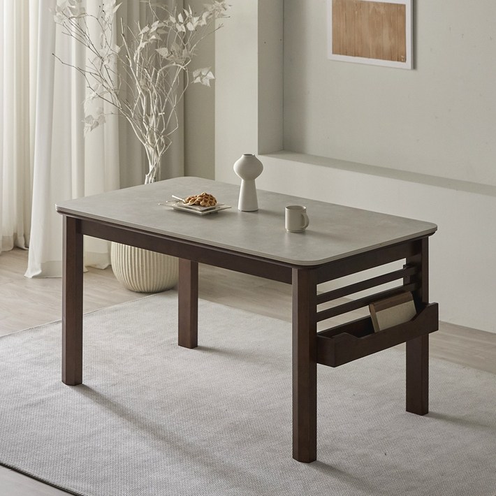 홈앤힐 차바우 원목 수납 포세린 세라믹 식탁 테이블, 4인용, 차바우 단면샌드베이지12T 식탁