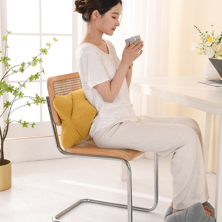 YANGER 허리 쿠션 다리쿠션 등받이 베개 차량용 사무용 의자 허리쿠션, 노란색