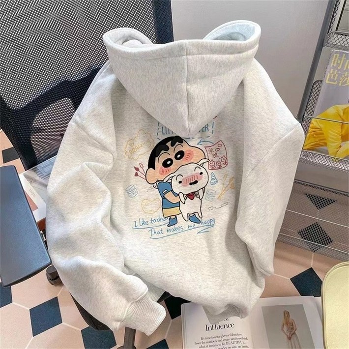 짱구티셔츠 순면 캐릭터 프린트 커플 후드티 긴팔 티셔츠