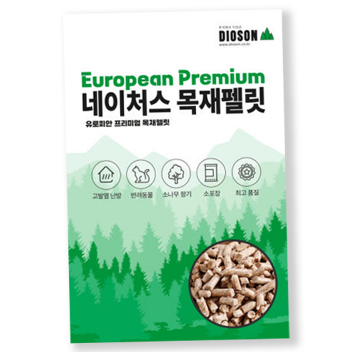 유로피안 프리미엄 네이처스 목재펠릿 15kg 우드펠릿 베딩용 캠핑연료 소나무향 유럽수출 최고품질 A1등급 고양이모래