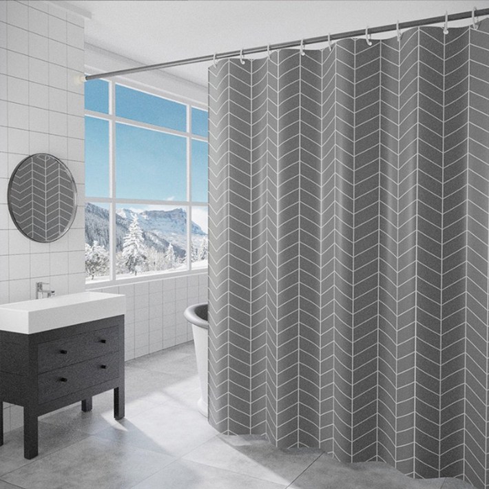 프리미엄 PEVA 샤워커튼 180x180 커튼링포함 방수커튼 욕실커튼, 지그재그