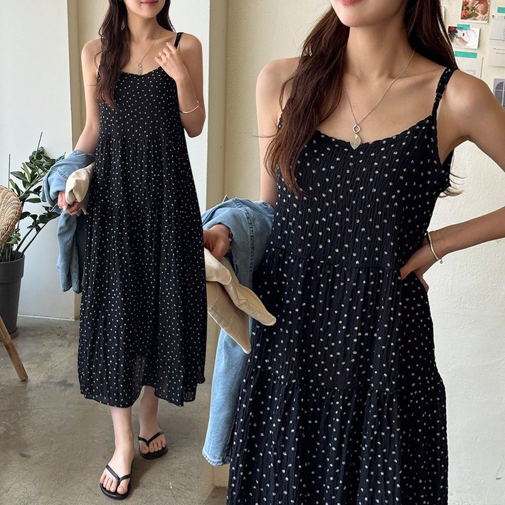 데일리앤 프론트 여름 끈나시 시원한 플라워 뷔스티에 원피스 휴가원피스