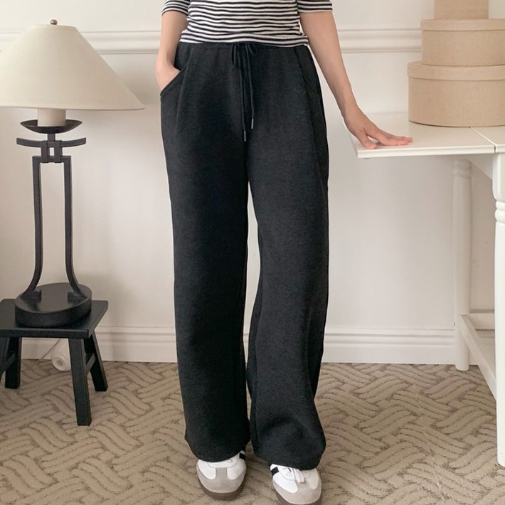 허블리 여성 포근한 안감 기모 와이드 밴딩 팬츠